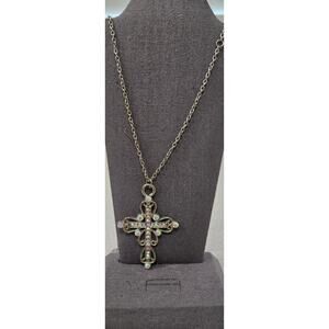 Silver Rhinestone Cross Pendant Infinity Necklace